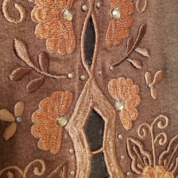 BrazilRoxx Embellished Embroidered Jeans BR 38/US 2 Brown Orange - NEW With Tags